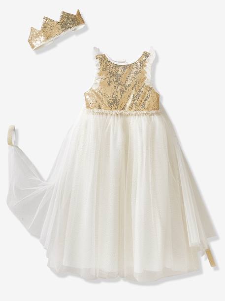 Verkleedkleren prinses met sluier en kroon goudkleurig+groen+roze - vertbaudet enfant 