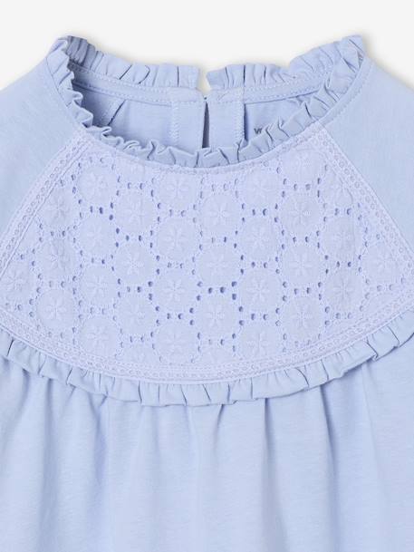 Shirt van Engels borduurwerk voor meisjes bleekblauw+donkergroen+ecru+marineblauw+zachtpaars - vertbaudet enfant 
