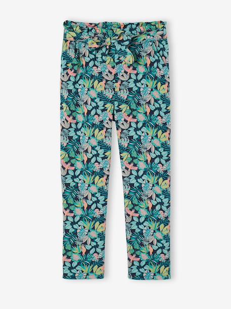 Driekwartmeisjesbroek voor meisjes met bloemenprint marineblauw+rood - vertbaudet enfant 