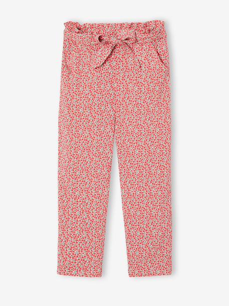 Driekwartmeisjesbroek voor meisjes met bloemenprint marineblauw+rood - vertbaudet enfant 