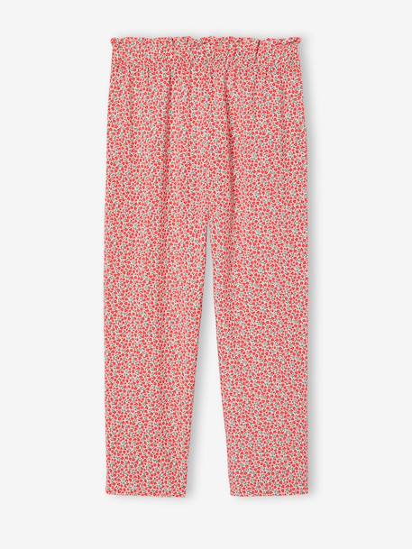 Driekwartmeisjesbroek voor meisjes met bloemenprint marineblauw+rood - vertbaudet enfant 