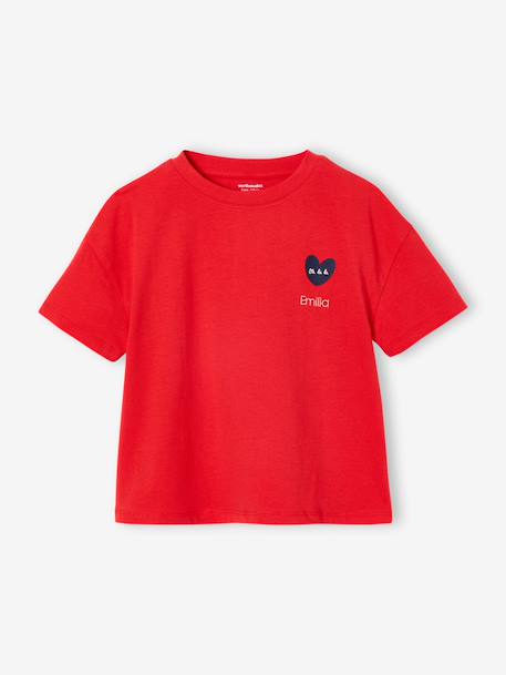 Effen Basics meisjesshirt met korte mouwen abrikoos+rood+snoepjesroze - vertbaudet enfant 