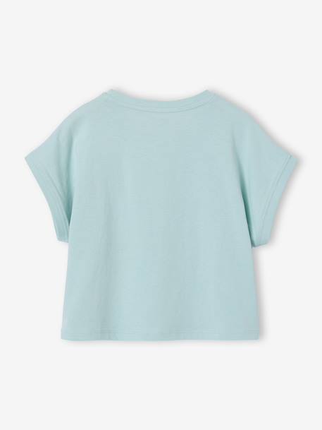 T-shirt voor meisjes met paillettenmotieven blauwgroen+ecru+lila - vertbaudet enfant 