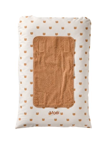 Personaliseerbare aankleedkussenhoes HANOÏ beige, bedrukt+ecru / bladgroen+meerkleurig+saliegroen - vertbaudet enfant 