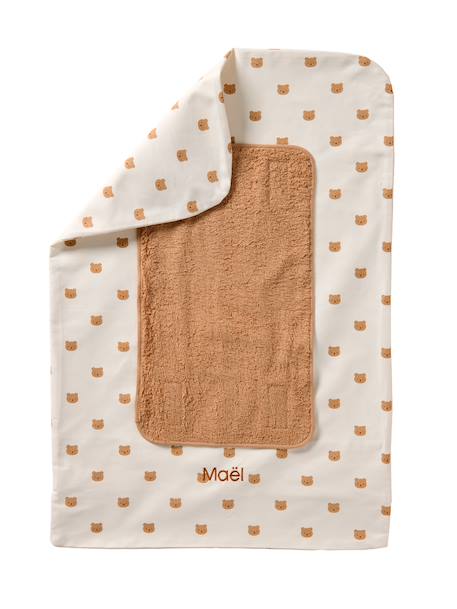 Personaliseerbare aankleedkussenhoes HANOÏ beige, bedrukt+ecru / bladgroen+meerkleurig+saliegroen - vertbaudet enfant 