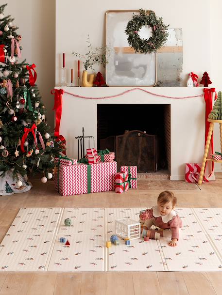 Waterdichte mat voor motoriek beige+ecru+groen+rozen - vertbaudet enfant 