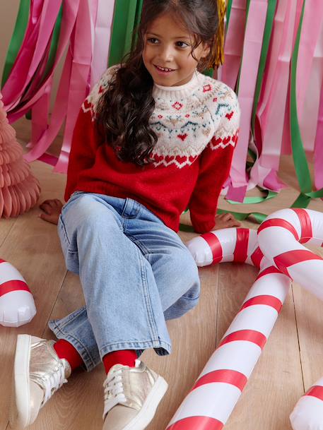 Jacquard trui voor meisjes met kerstthema rood - vertbaudet enfant 