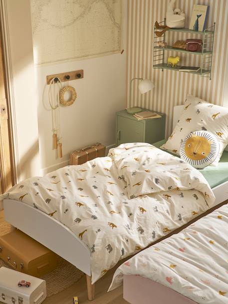 Bedset dekbedovertrek + kussensloop essentials voor kinderen WILD ANIMALS, met gerecycled katoen wit, bedrukt - vertbaudet enfant 
