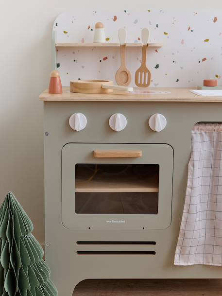 Houten keukentje met accessoires van FSC®-hout ecru+rozen+saliegroen - vertbaudet enfant 