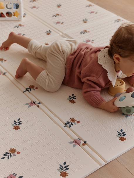 Waterdichte mat voor motoriek beige+ecru+groen+rozen - vertbaudet enfant 
