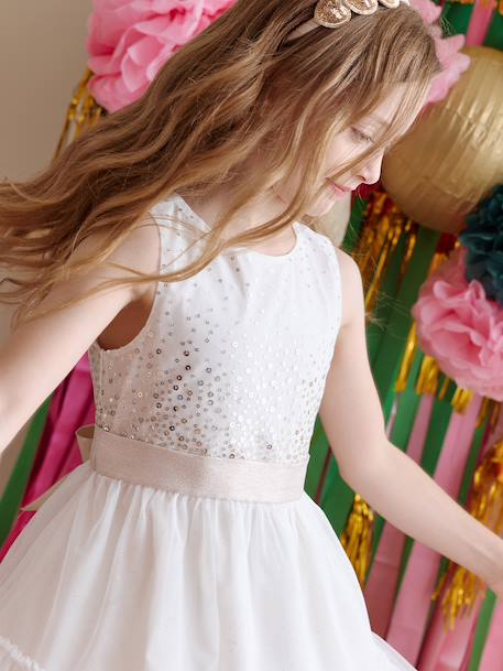 Kerstjurk voor meisjes met pailletten en tule ecru - vertbaudet enfant 