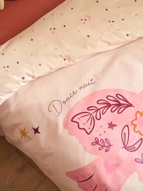Bedovertrek + omkeerbare kussensloop voor kinderen BIRDY, met gerecycled katoen roze (poederkleur) - vertbaudet enfant 