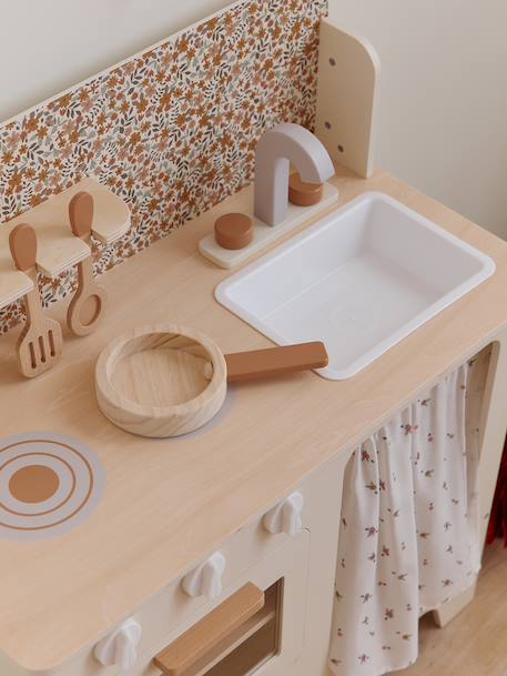 Houten keukentje met accessoires van FSC®-hout ecru+rozen+saliegroen - vertbaudet enfant 