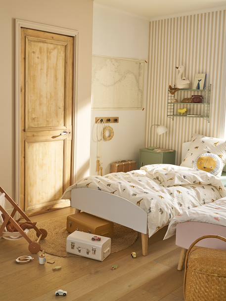 Bedset dekbedovertrek + kussensloop essentials voor kinderen WILD ANIMALS, met gerecycled katoen wit, bedrukt - vertbaudet enfant 