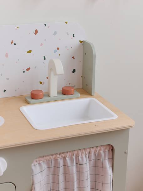 Houten keukentje met accessoires van FSC®-hout ecru+rozen+saliegroen - vertbaudet enfant 