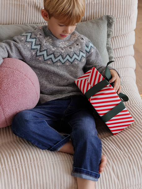 Kersttrui jacquard voor jongens familie capsule gemêleerd grijs - vertbaudet enfant 