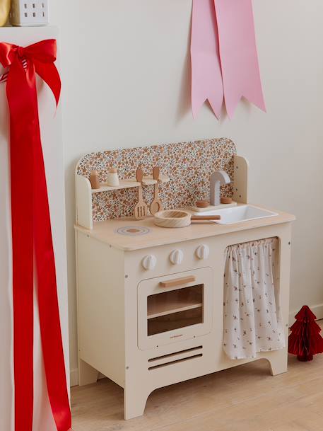 Houten keukentje met accessoires van FSC®-hout ecru+rozen+saliegroen - vertbaudet enfant 