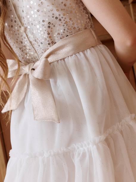 Kerstjurk voor meisjes met pailletten en tule ecru - vertbaudet enfant 