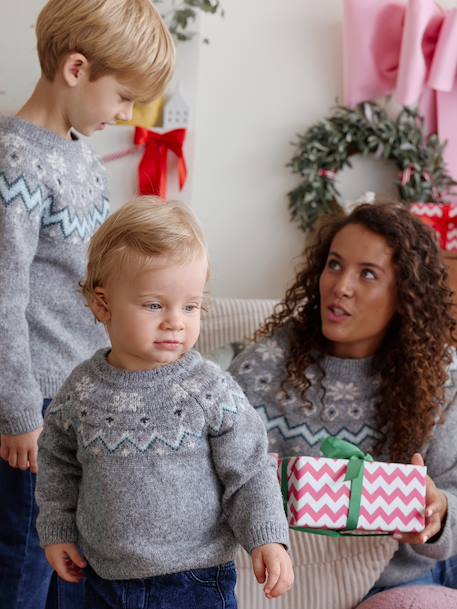 Jacquard kersttrui voor baby's familie capsulecollectie gemêleerd grijs - vertbaudet enfant 