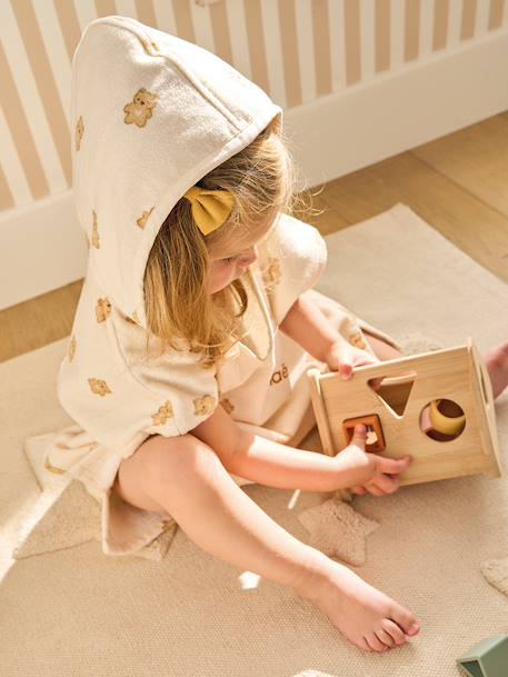 Personaliseerbare baby badponcho PETIT OURS, met gerecycled katoen wit, bedrukt - vertbaudet enfant 
