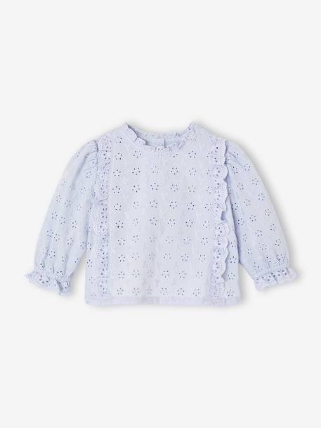Meisjesblouse met ruches van Engels borduurwerk hemelsblauw+snoepjesroze+wit - vertbaudet enfant 