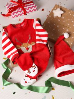 Baby-Pyjama, surpyjama-Kerstcadeauset voor baby met fluwelen pyjamapakje + mutsje