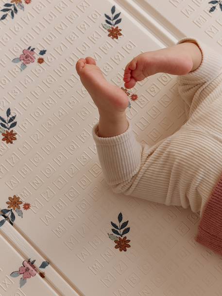 Waterdichte mat voor motoriek beige+ecru+groen+rozen - vertbaudet enfant 