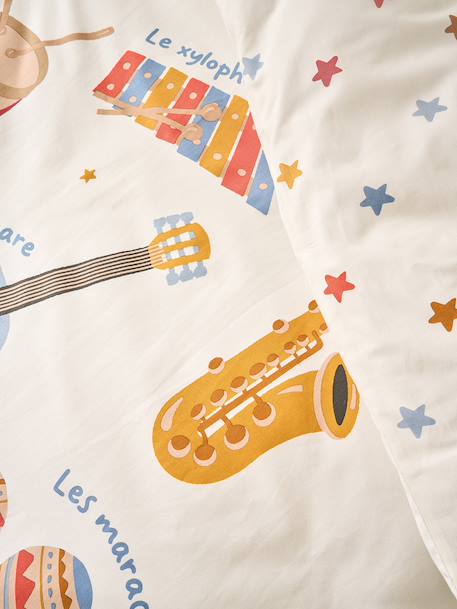 Bedset dekbedovertrek + kussensloop voor kinderen MUSIQUE LEXIQUE met gerecycled katoen wit, bedrukt - vertbaudet enfant 