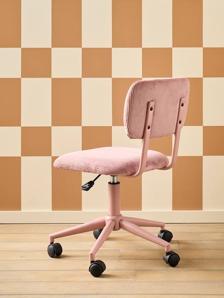 Bureaustoel met wieltjes voor kinderen in fluweel / velours ecru+groen+rozen - vertbaudet enfant 