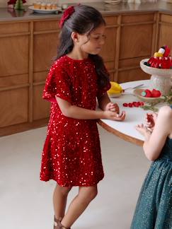 -Meisjesjurk in fluweel / velours en pailletten