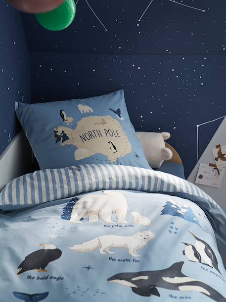 Bedset dekbedovertrek + kussensloop voor kinderen PÔLE NORD, met gerecycled katoen oceaanblauw - vertbaudet enfant 