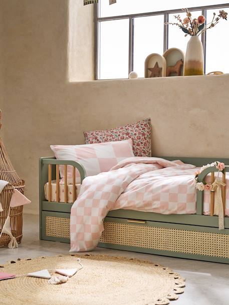 Kinderbed 70x140 cm met rieten lade LIGNE POESIE groen - vertbaudet enfant 