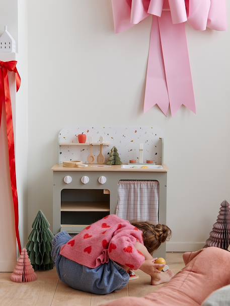 Houten keukentje met accessoires van FSC®-hout ecru+rozen+saliegroen - vertbaudet enfant 