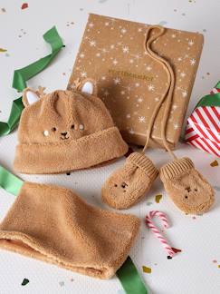 -Kerstset muts teddybeer, snood en wanten baby