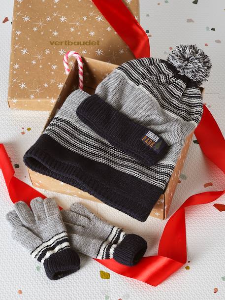 Kerstset muts Urban Park + snood + wanten/handschoenen jongen gemêleerd grijs - vertbaudet enfant 