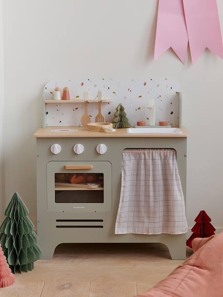 Houten keukentje met accessoires van FSC®-hout ecru+rozen+saliegroen - vertbaudet enfant 