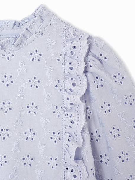 Meisjesblouse met ruches van Engels borduurwerk hemelsblauw+snoepjesroze+wit - vertbaudet enfant 