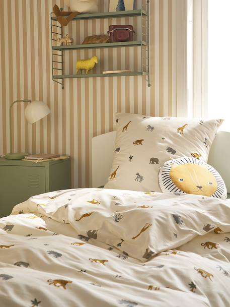 Bedset dekbedovertrek + kussensloop essentials voor kinderen WILD ANIMALS, met gerecycled katoen wit, bedrukt - vertbaudet enfant 