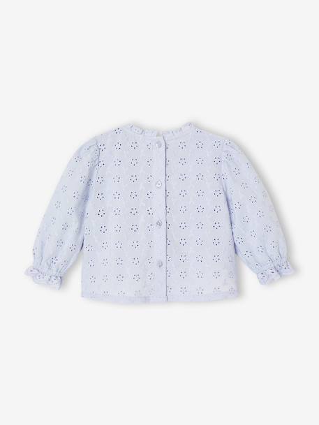 Meisjesblouse met ruches van Engels borduurwerk hemelsblauw+snoepjesroze+wit - vertbaudet enfant 