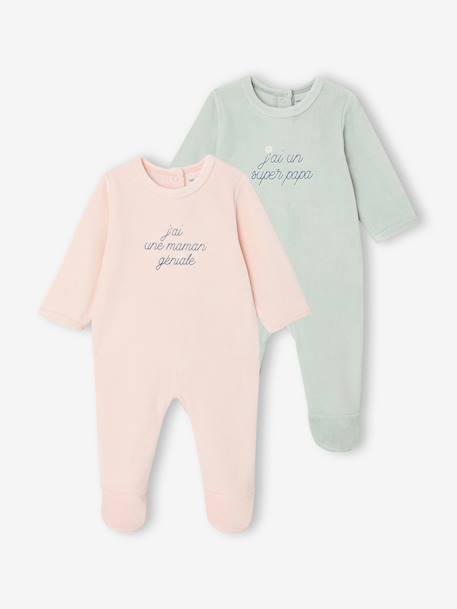 Set van 2 pyjama's baby meisjes fluweel / velours rozen - vertbaudet enfant 