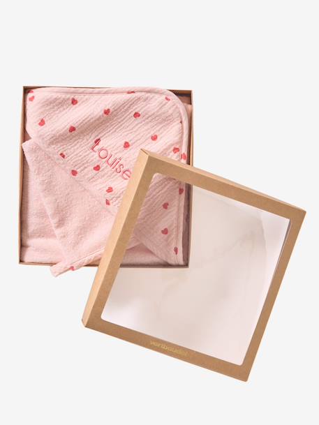 Badcape + washandje MIJN HART roze, bedrukt - vertbaudet enfant 