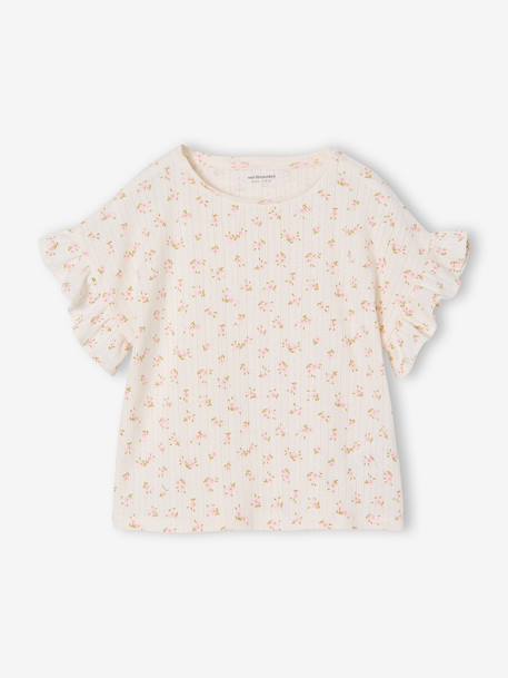 T-shirt voor meisjes van pointelle tricot ecru - vertbaudet enfant 