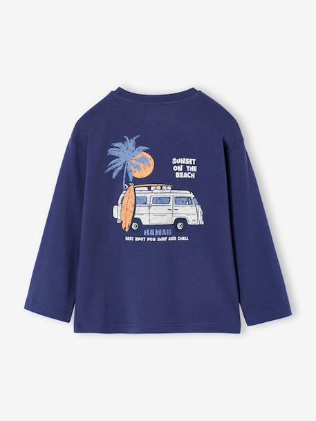T-shirt met lange mouwen voor jongens ecru+leiblauw - vertbaudet enfant 