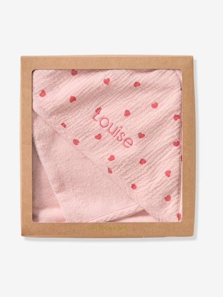 Badcape + washandje MIJN HART roze, bedrukt - vertbaudet enfant 