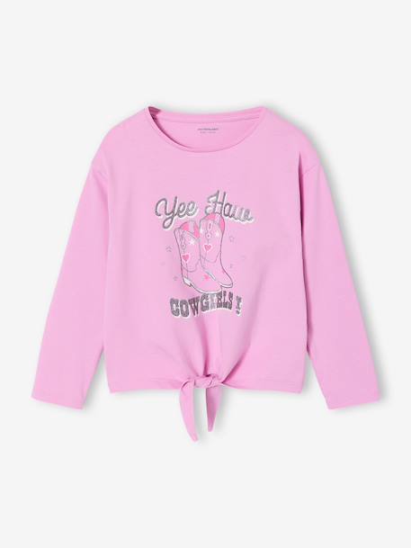 T-shirt voor meisjes met knoopdetail zachtpaars - vertbaudet enfant 