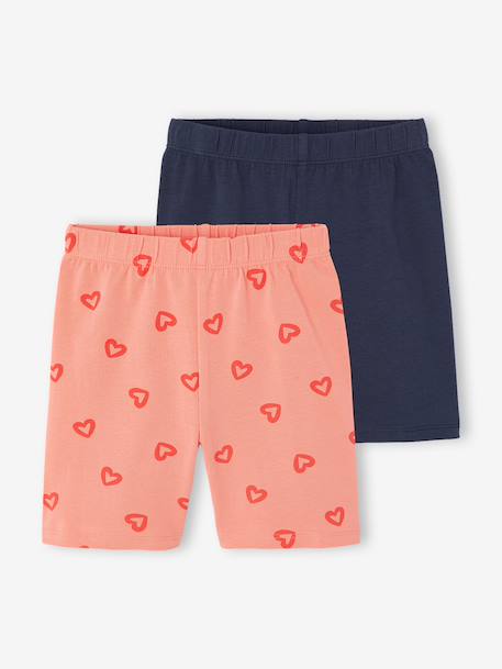 Set van 2 fietsshorts voor meisjes beige+koraal - vertbaudet enfant 