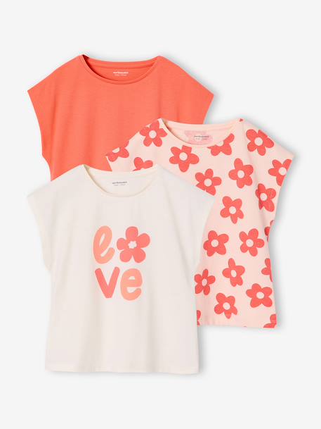 Set van 3 Basics meisjesshirts met korte mouwen bleekblauw+grijsblauw+roze (poederkleur) - vertbaudet enfant 