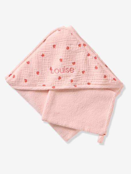 Badcape + washandje MIJN HART roze, bedrukt - vertbaudet enfant 