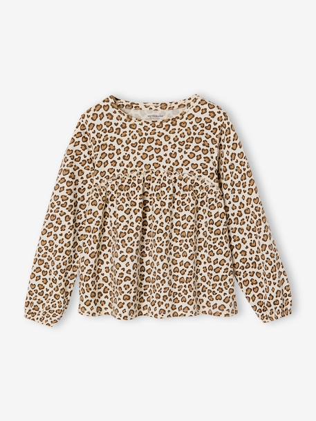 Shirtblouse met print voor meisjes beige+ecru+groengrijs - vertbaudet enfant 