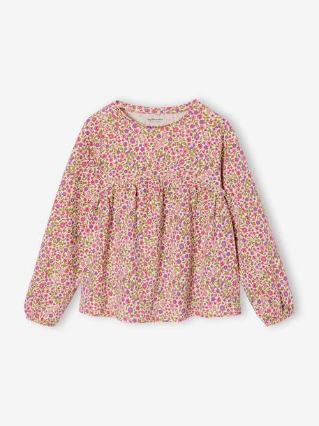 Shirtblouse met print voor meisjes beige+ecru+groengrijs - vertbaudet enfant 